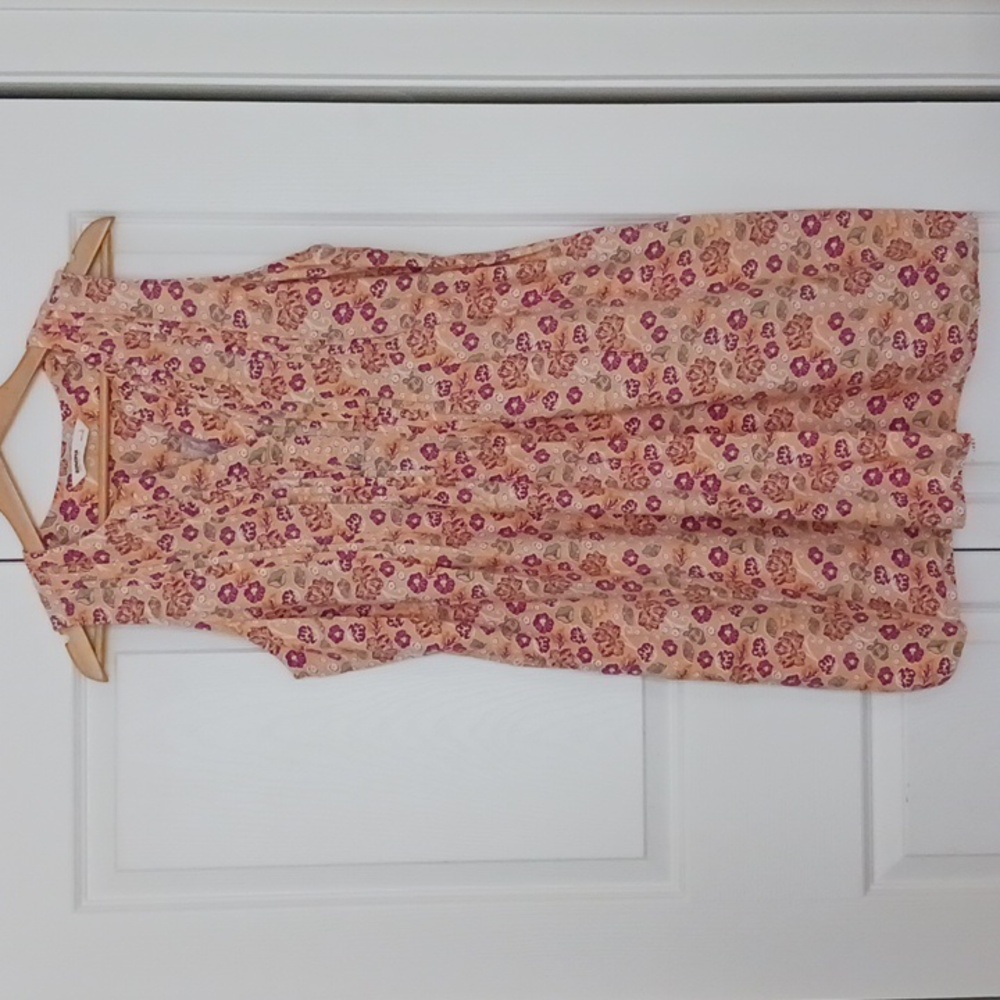 Sonoma Pintuck Linen Blend Peach Floral Sundress Size L